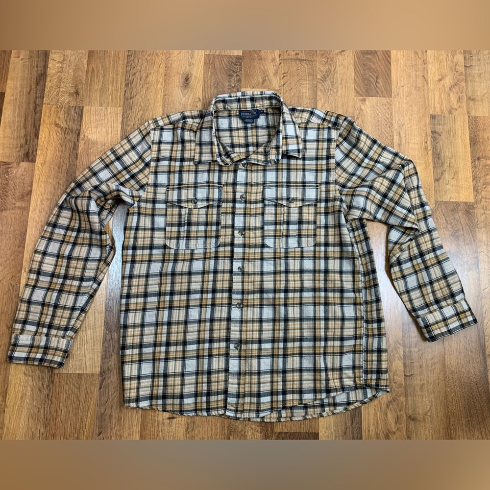 Pendleton Men’s XL Wool Plaid Flannel Button up Yellow Blue long sleeve shirt